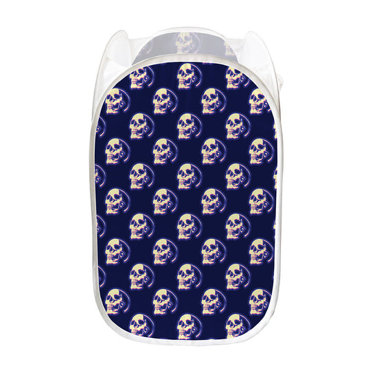 Trippy Skull Pattern Print Mesh Laundry Hamper