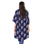 Trippy Skull Pattern Print Open Front Beach Cover Up