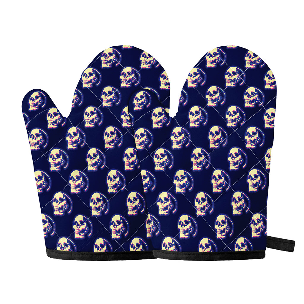 Trippy Skull Pattern Print Oven Mitts