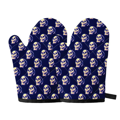 Trippy Skull Pattern Print Oven Mitts