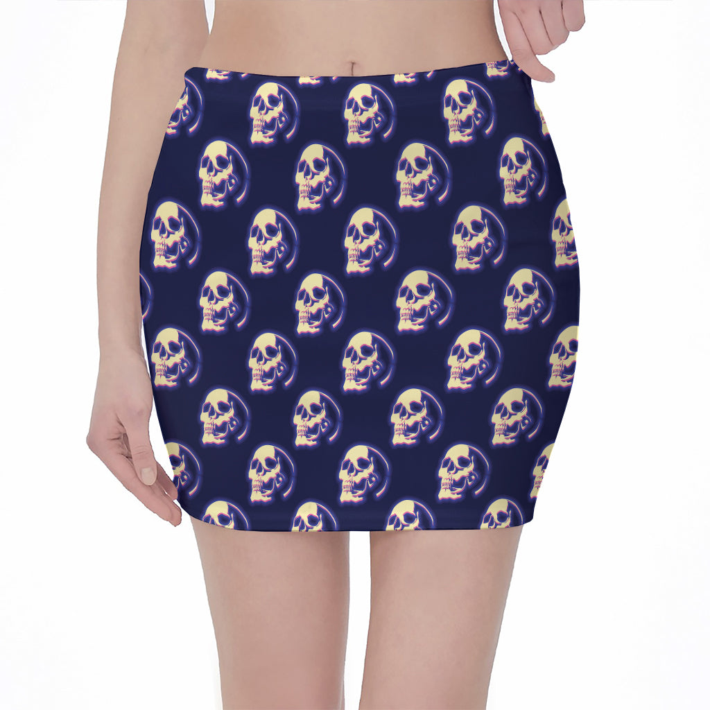 Trippy Skull Pattern Print Pencil Mini Skirt
