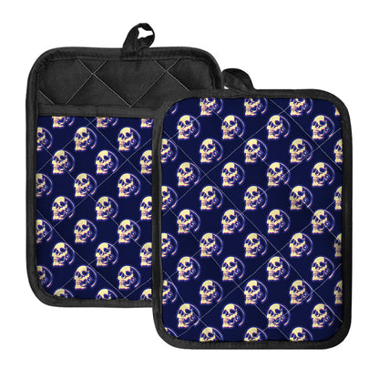 Trippy Skull Pattern Print Pot Holders With Pocket