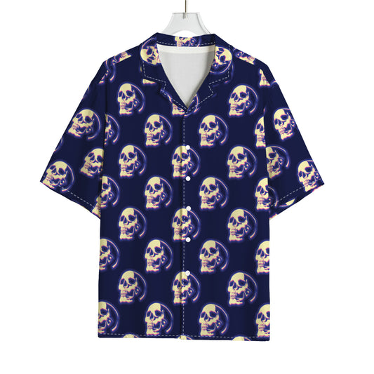 Trippy Skull Pattern Print Rayon Hawaiian Shirt