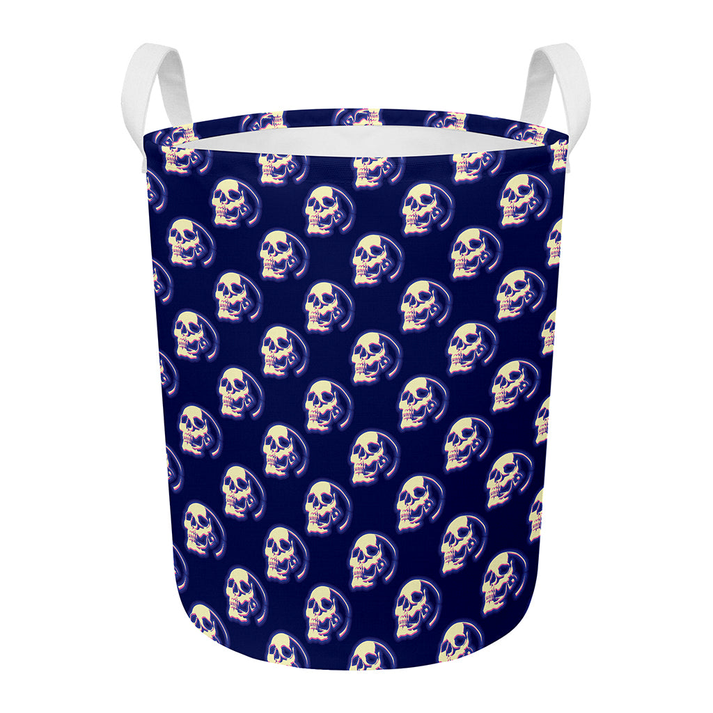 Trippy Skull Pattern Print Round Laundry Basket