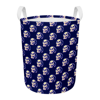 Trippy Skull Pattern Print Round Laundry Basket