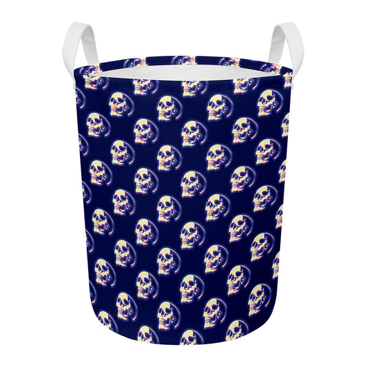 Trippy Skull Pattern Print Round Laundry Basket