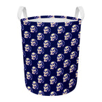 Trippy Skull Pattern Print Round Laundry Basket
