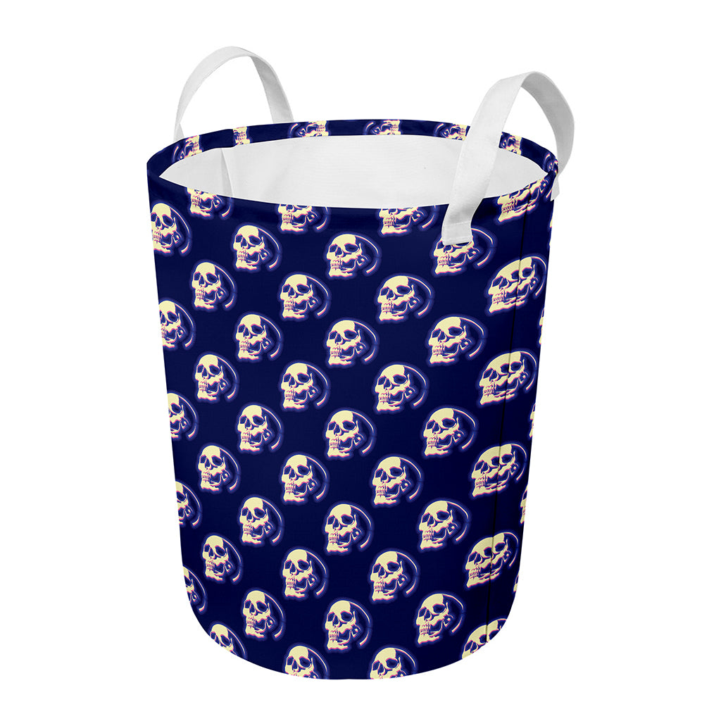 Trippy Skull Pattern Print Round Laundry Basket