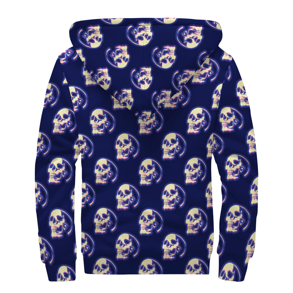 Trippy Skull Pattern Print Sherpa Lined Zip Up Hoodie