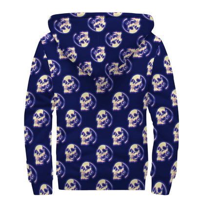 Trippy Skull Pattern Print Sherpa Lined Zip Up Hoodie