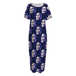 Trippy Skull Pattern Print Short Sleeve Long Nightdress