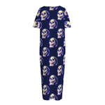 Trippy Skull Pattern Print Short Sleeve Long Nightdress
