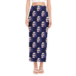 Trippy Skull Pattern Print Side Slit Maxi Skirt
