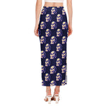 Trippy Skull Pattern Print Side Slit Maxi Skirt