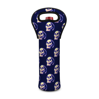 Trippy Skull Pattern Print Single Neoprene Wine Tote