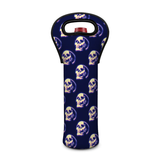 Trippy Skull Pattern Print Single Neoprene Wine Tote