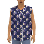 Trippy Skull Pattern Print Sleeveless Baseball Jersey