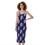 Trippy Skull Pattern Print Slim Fit Midi Cami Dress