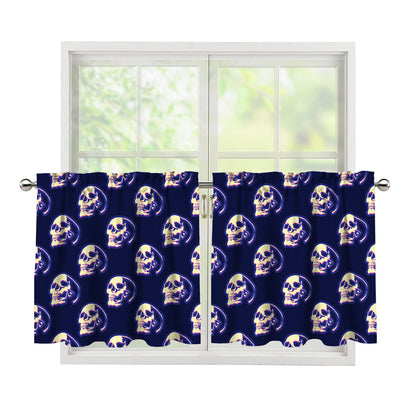 Trippy Skull Pattern Print Tier Curtains