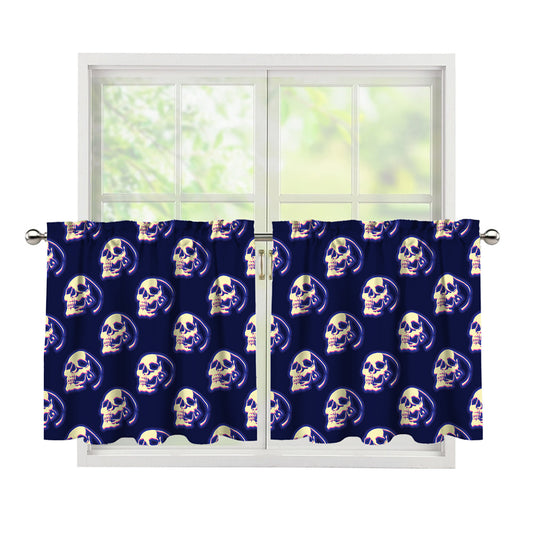 Trippy Skull Pattern Print Tier Curtains