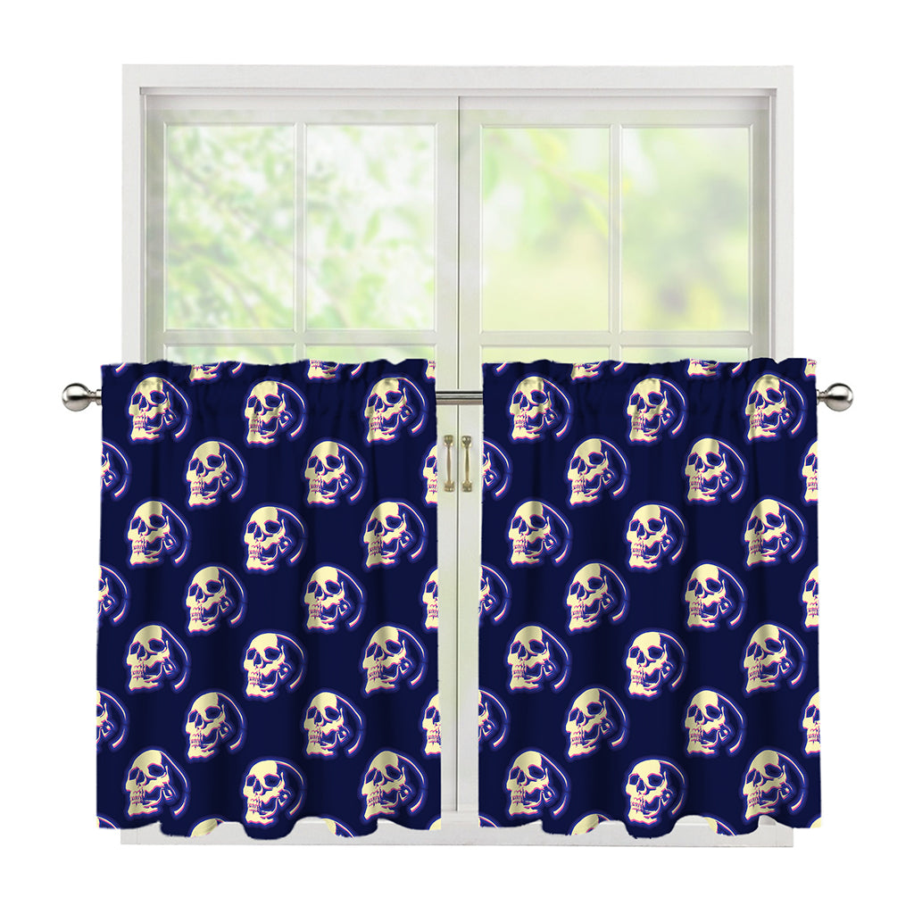 Trippy Skull Pattern Print Tier Curtains