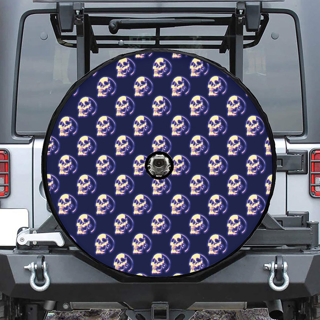 Trippy Skull Pattern Print Tire Cover With Camera Hole