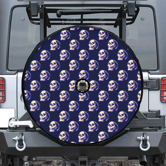 Trippy Skull Pattern Print Tire Cover With Camera Hole