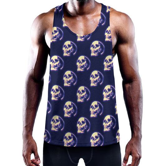 Trippy Skull Pattern Print Training Tank Top