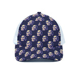 Trippy Skull Pattern Print White Mesh Trucker Cap