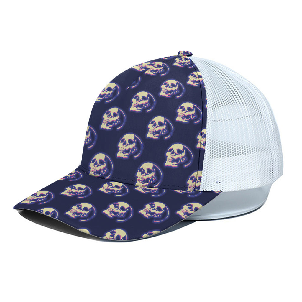 Trippy Skull Pattern Print White Mesh Trucker Cap