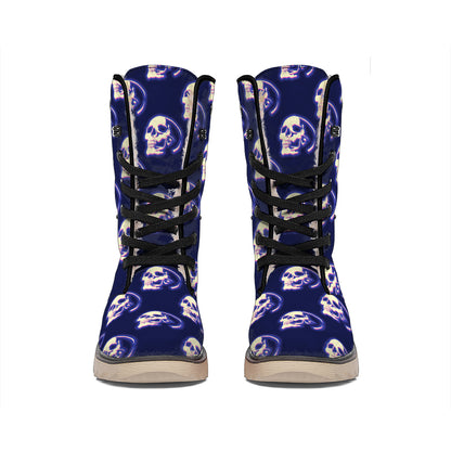 Trippy Skull Pattern Print Winter Boots