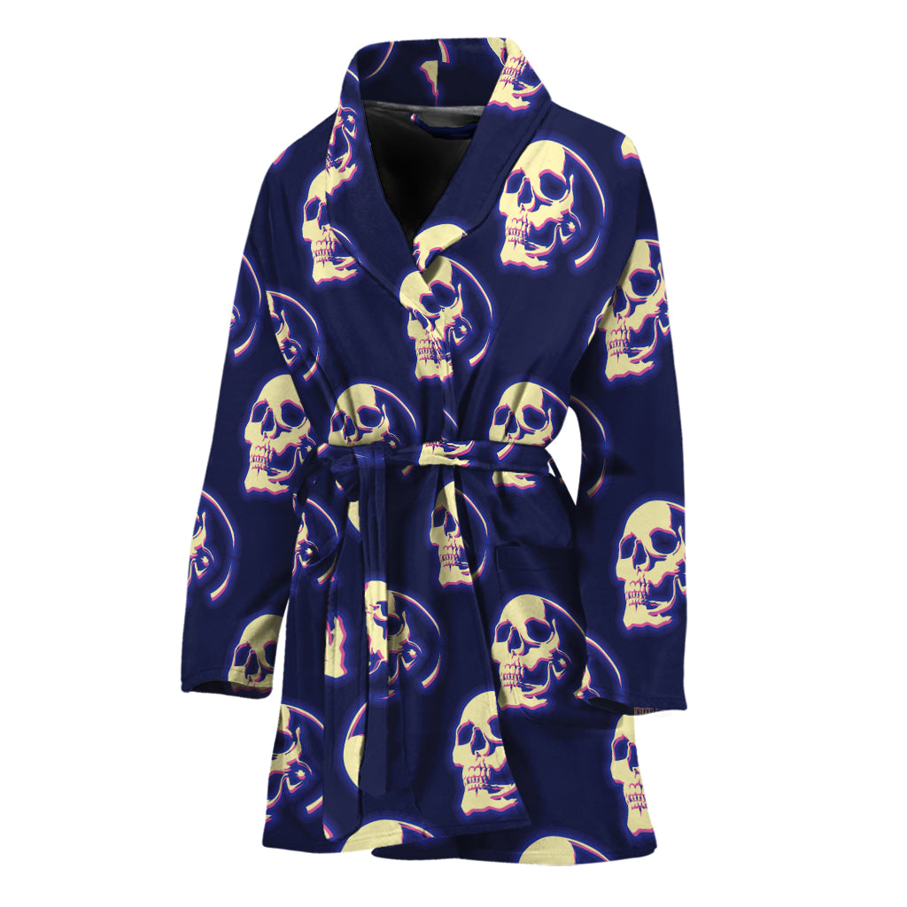 Trippy Skull Pattern Print Women's Bathrobe