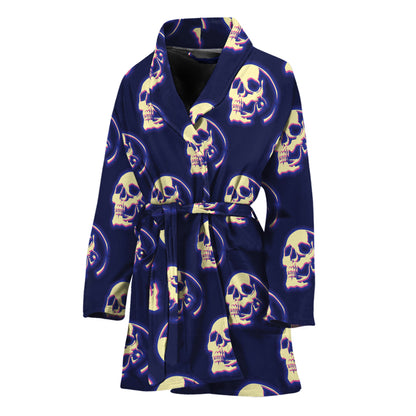 Trippy Skull Pattern Print Women's Bathrobe