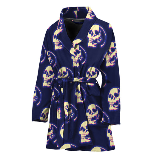 Trippy Skull Pattern Print Women's Bathrobe