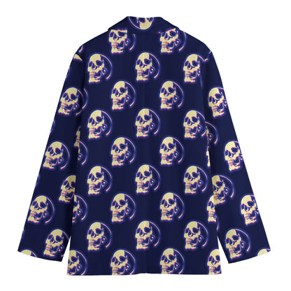 Trippy Skull Pattern Print Women's Blazer