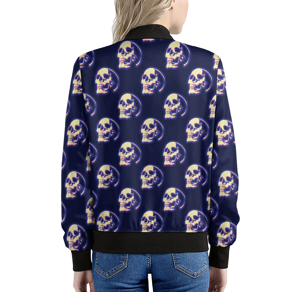 Trippy Skull Pattern Print Women's Bomber Jacket