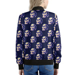 Trippy Skull Pattern Print Women's Bomber Jacket