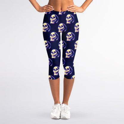 Trippy Skull Pattern Print Women's Capri Leggings