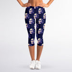 Trippy Skull Pattern Print Women's Capri Leggings