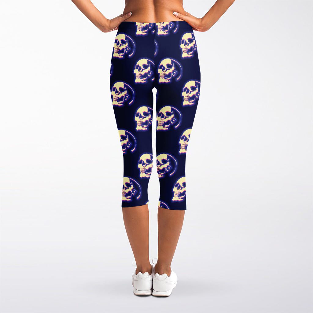 Trippy Skull Pattern Print Women's Capri Leggings