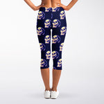 Trippy Skull Pattern Print Women's Capri Leggings