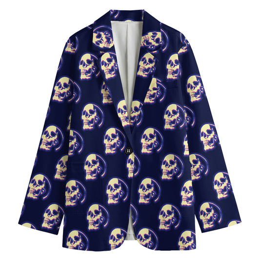 Trippy Skull Pattern Print Women's Cotton Blazer