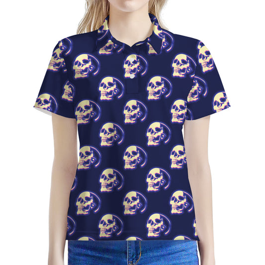 Trippy Skull Pattern Print Women's Polo Shirt
