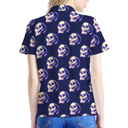 Trippy Skull Pattern Print Women's Polo Shirt
