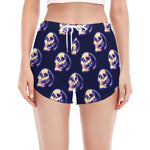 Trippy Skull Pattern Print Women's Split Running Shorts