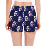 Trippy Skull Pattern Print Women's Split Running Shorts
