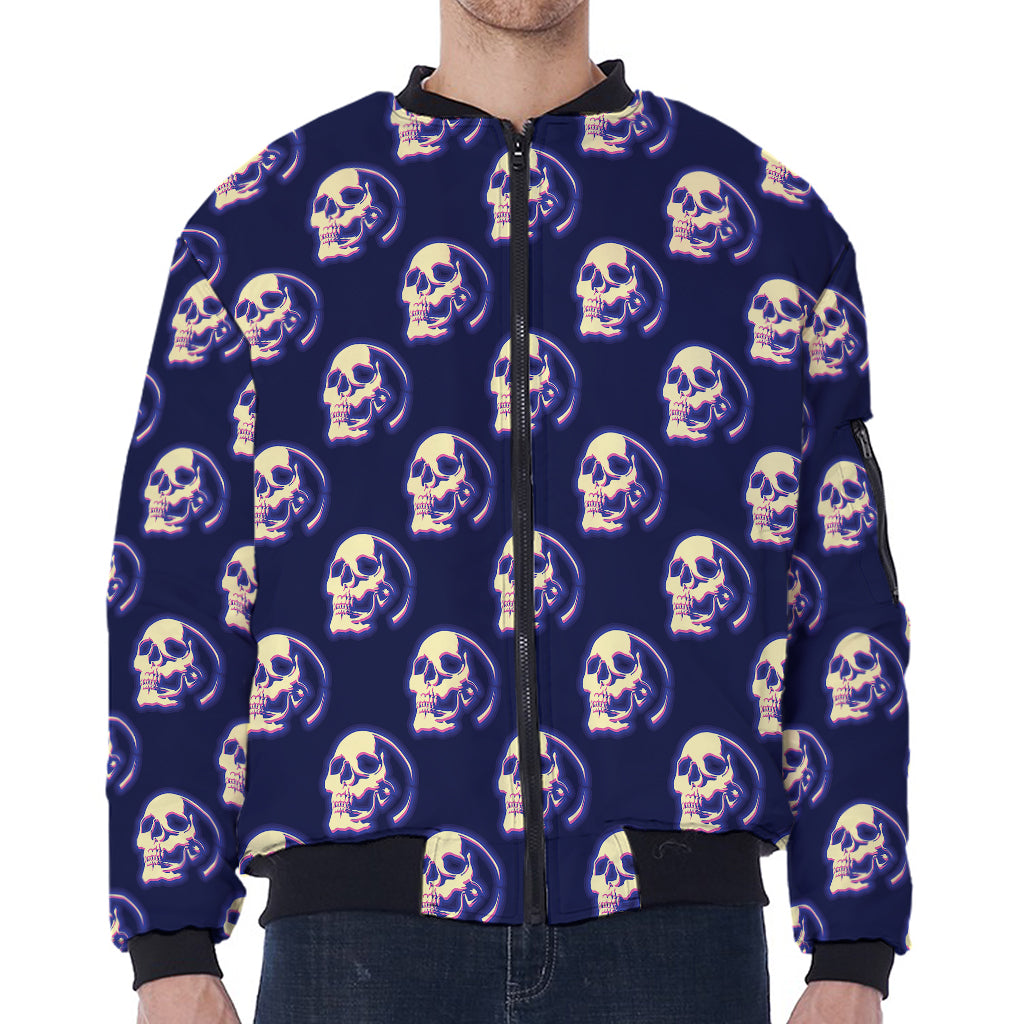 Trippy Skull Pattern Print Zip Sleeve Bomber Jacket