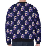 Trippy Skull Pattern Print Zip Sleeve Bomber Jacket