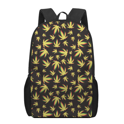 Trippy Weed Leaf Pattern Print 17 Inch Backpack