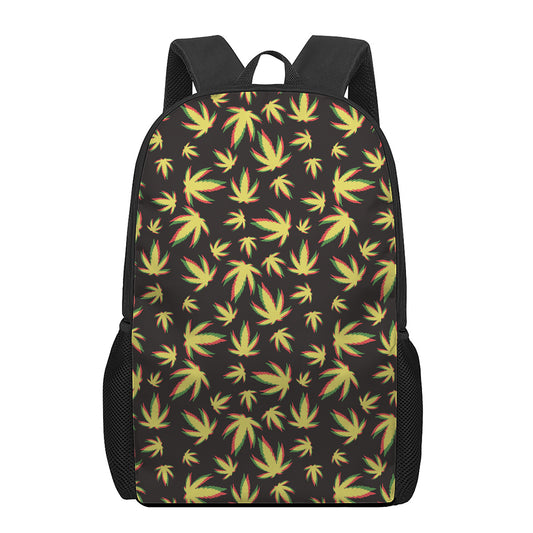 Trippy Weed Leaf Pattern Print 17 Inch Backpack